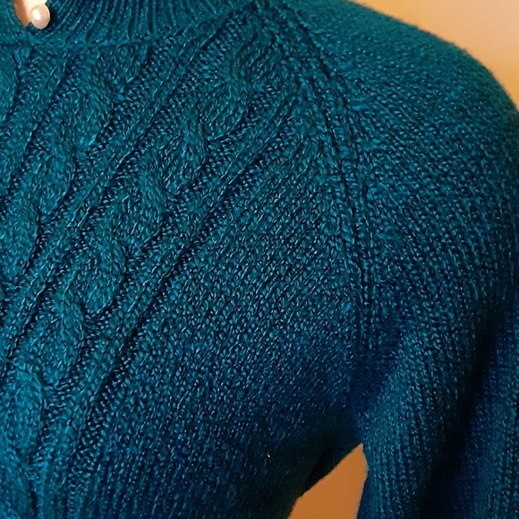 Beautiful teal cable knit sweater EPOC - Picture 3 of 3